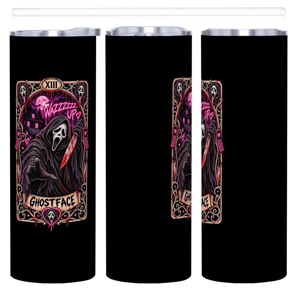 Black 20oz Ghostface Stainless Steel Tumbler with Straw