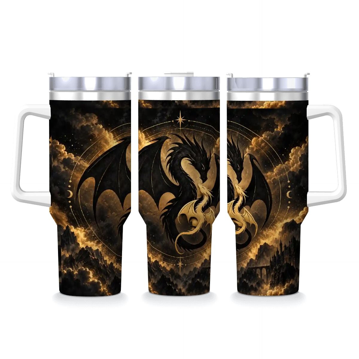 Dragon's Coffee Mug with Handle and Straw (40oz)