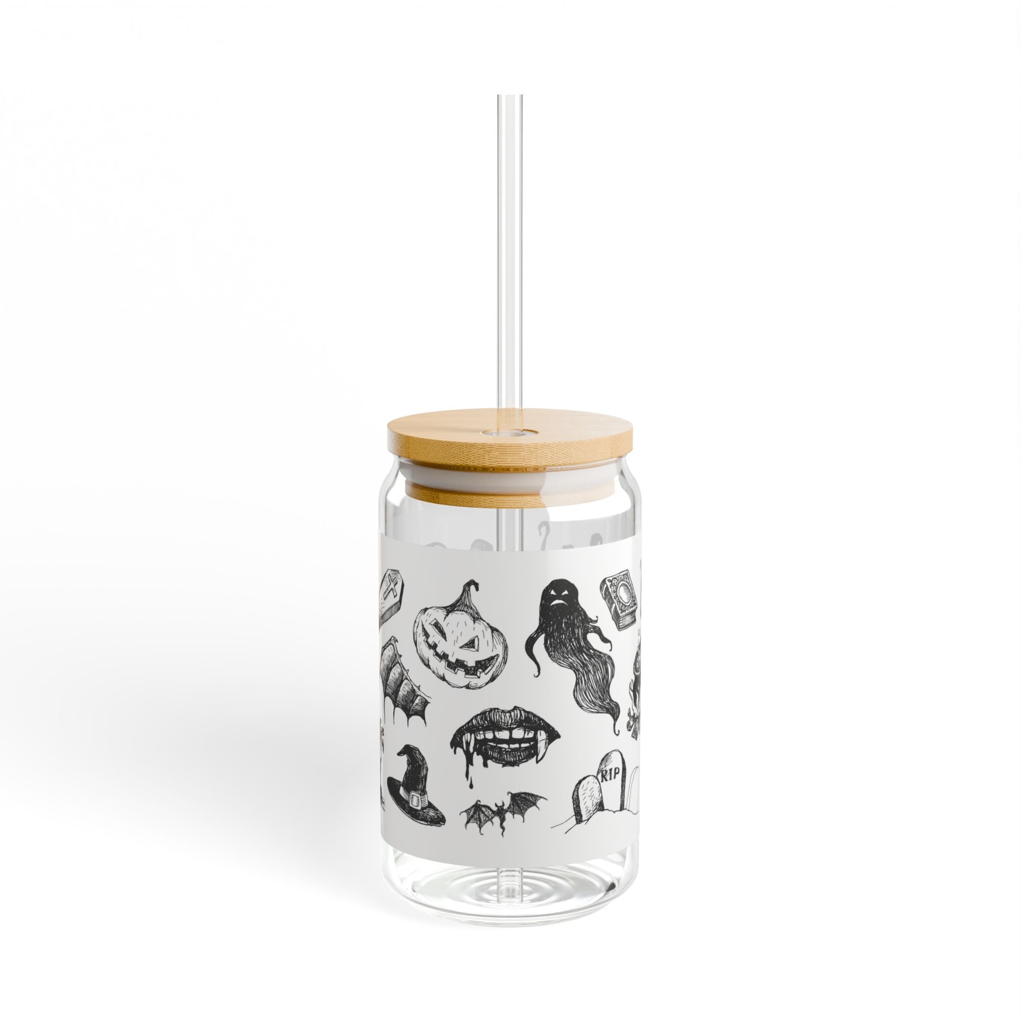 Halloween Tattoo Glass Sipper, 16oz