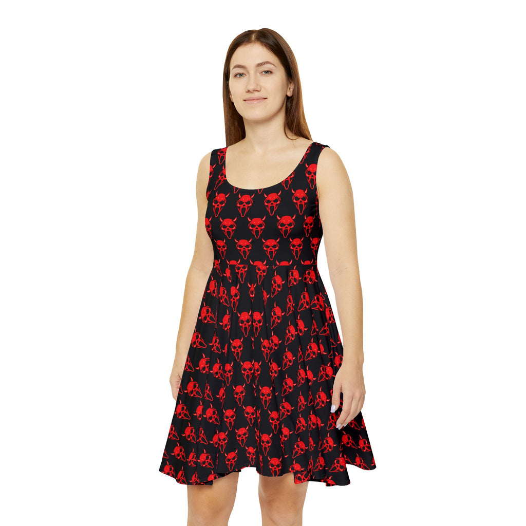 Red Skull Black Skater Dress