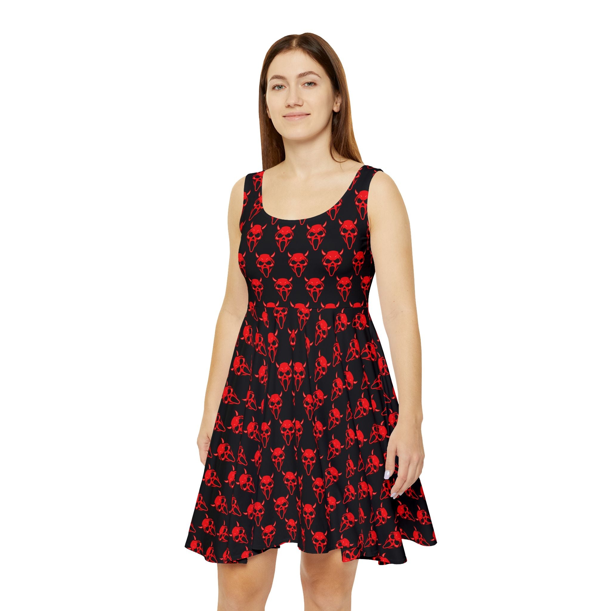 Red Skull Black Skater Dress