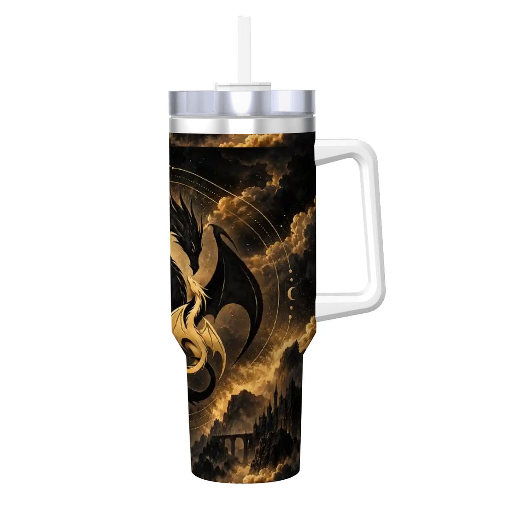 Dragon's Coffee Mug with Handle and Straw (40oz)