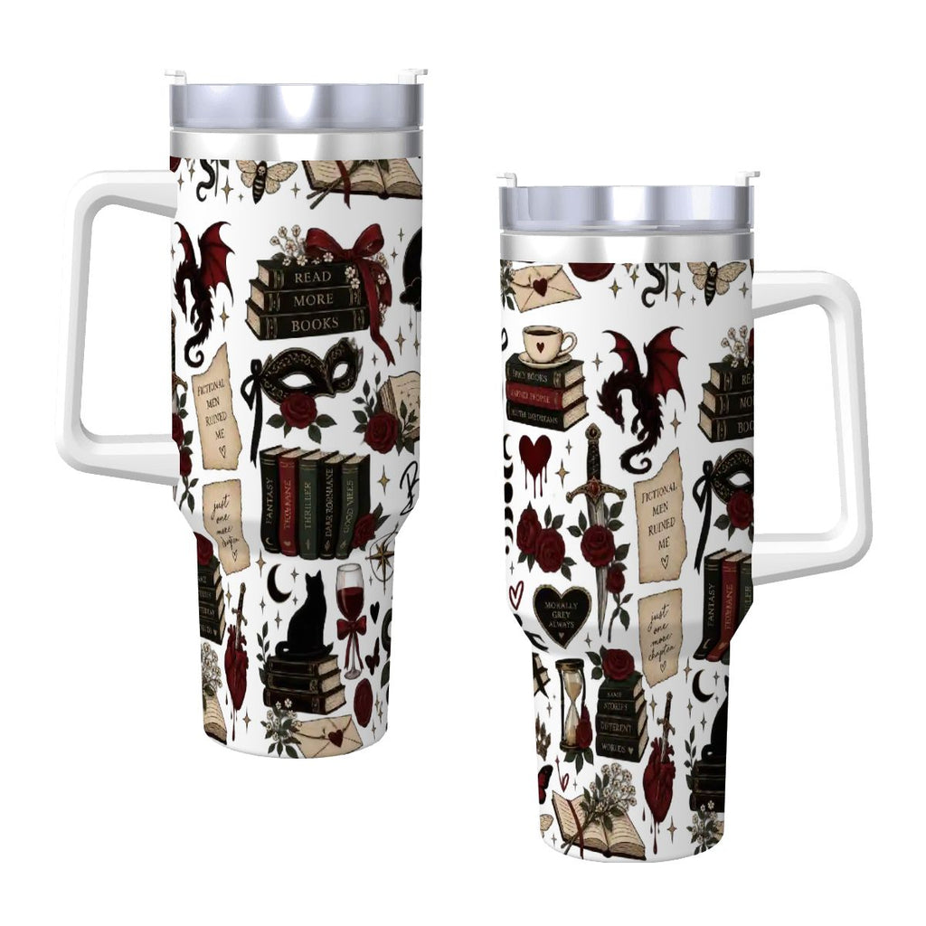 Book theme Coffee Mug with Handle and Straw (40oz)