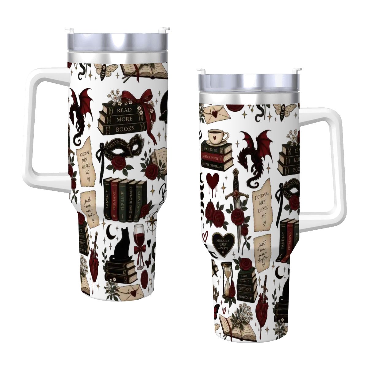 Book theme Coffee Mug with Handle and Straw (40oz)