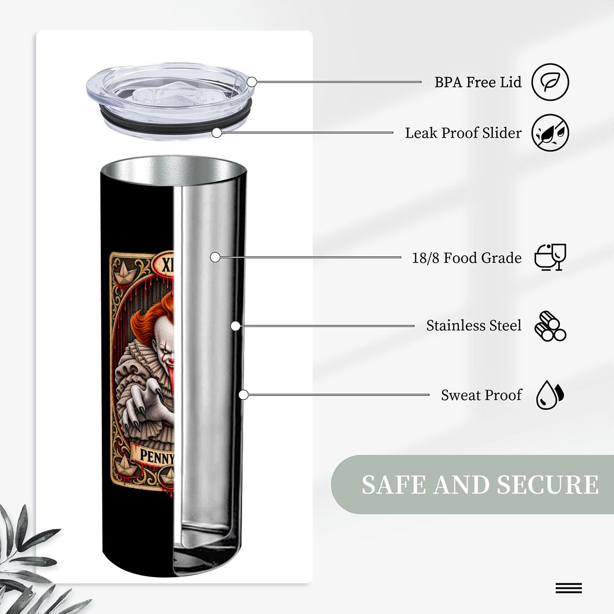 Black 20oz Pennywise Stainless Steel Tumbler with Straw