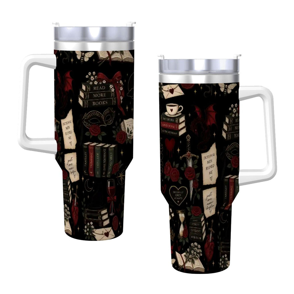 Black Book Theme Coffee Mug with Handle and Straw (40oz)
