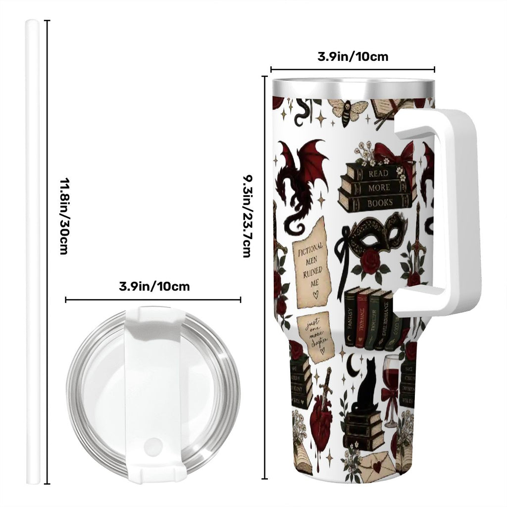 Book theme Coffee Mug with Handle and Straw (40oz)