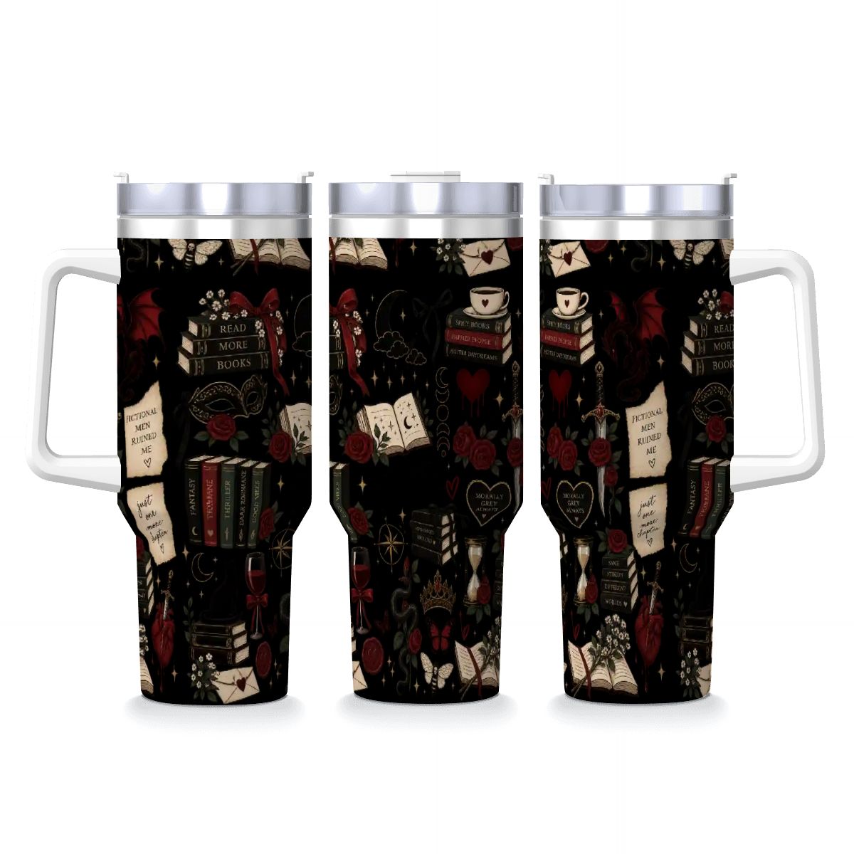Black Book Theme Coffee Mug with Handle and Straw (40oz)