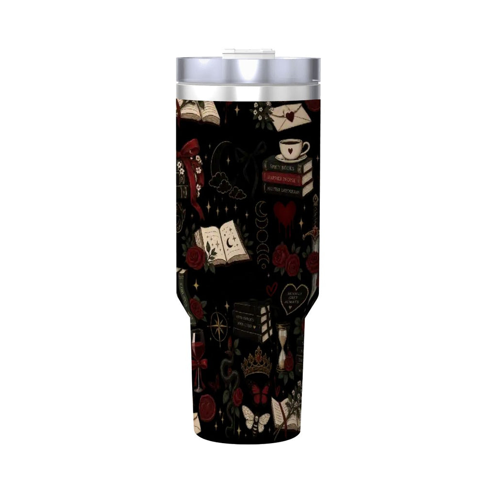 Black Book Theme Coffee Mug with Handle and Straw (40oz)