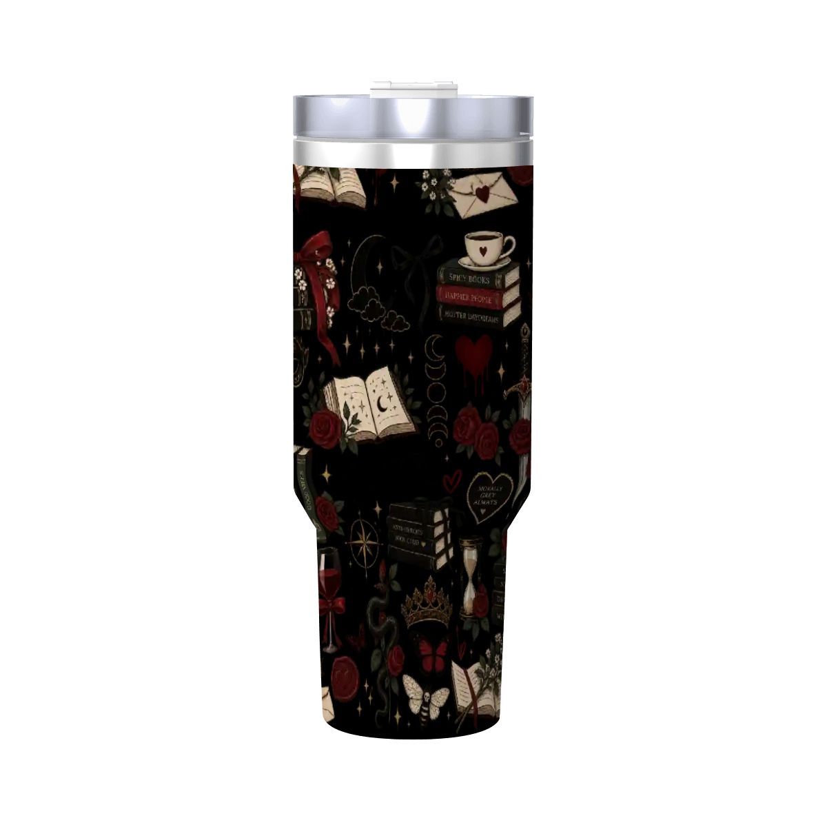 Black Book Theme Coffee Mug with Handle and Straw (40oz)