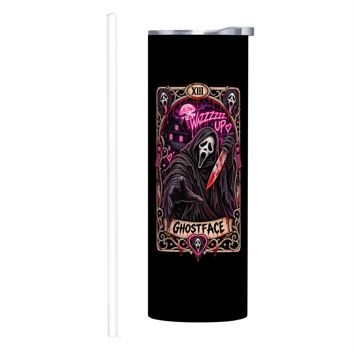 Black 20oz Ghostface Stainless Steel Tumbler with Straw