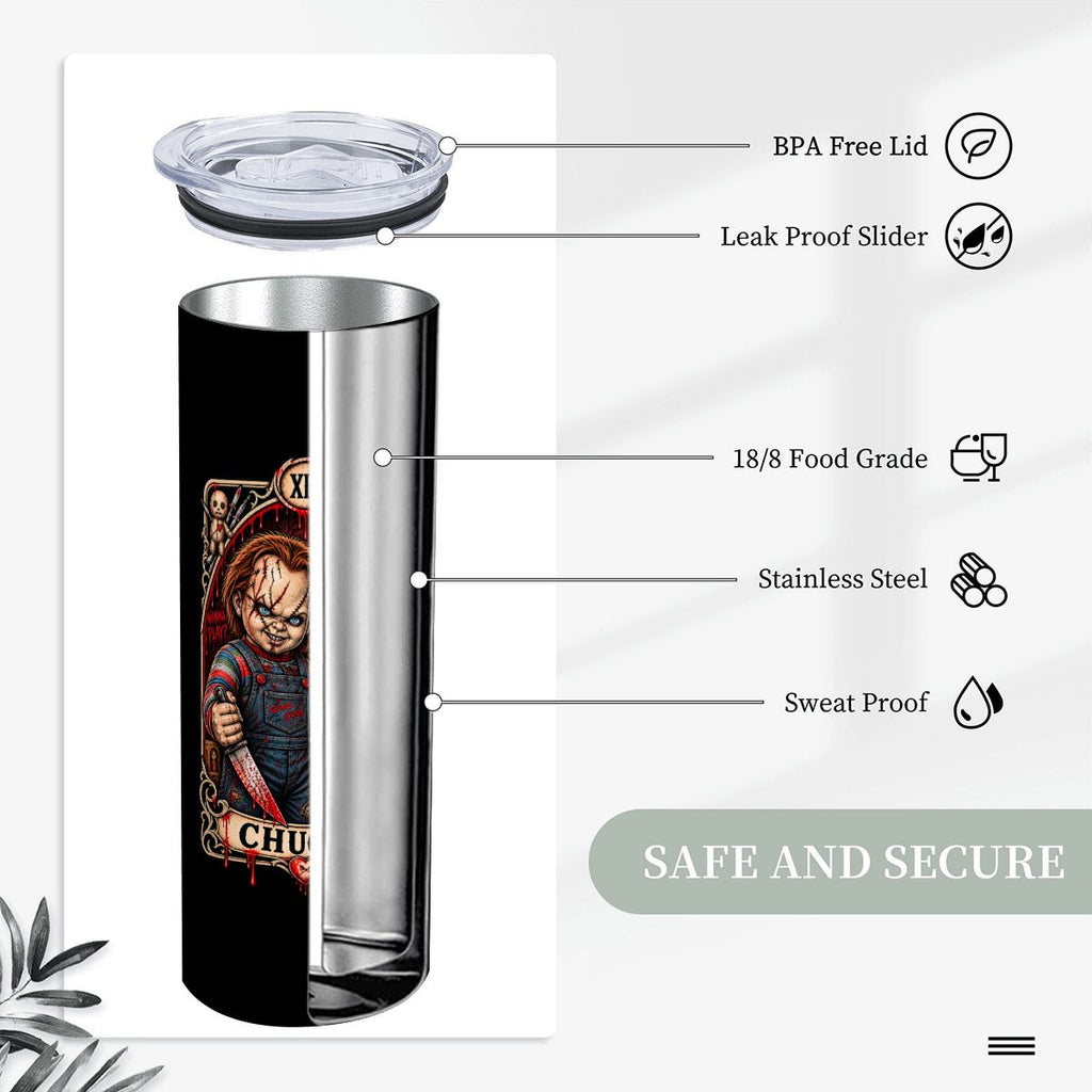 Black 20oz Chucky Stainless Steel Tumbler with Straw