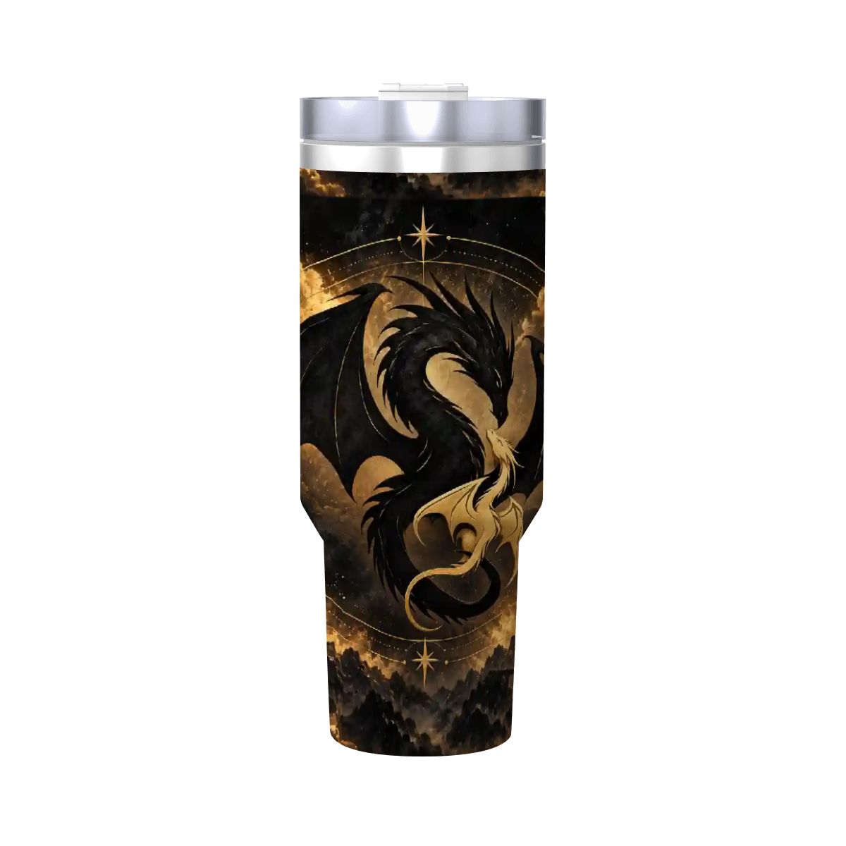 Dragon's Coffee Mug with Handle and Straw (40oz)