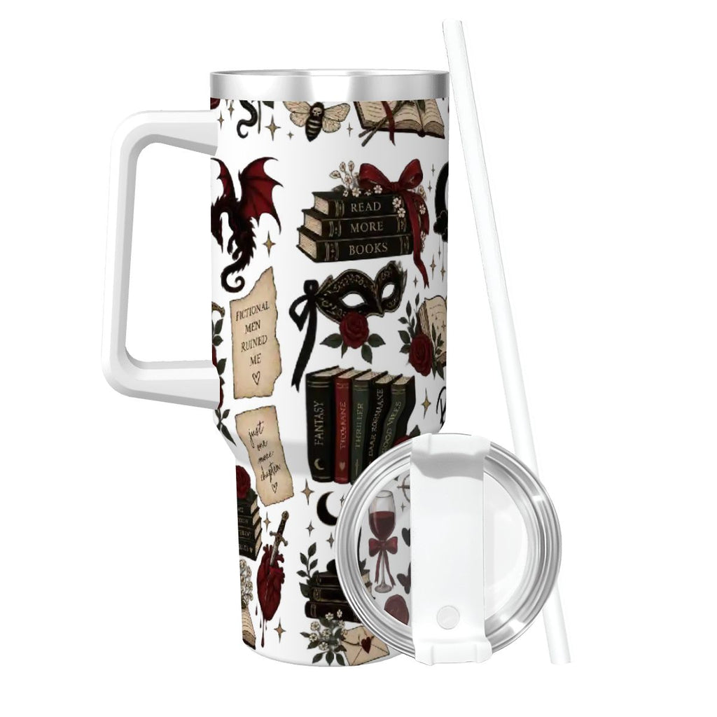 Book theme Coffee Mug with Handle and Straw (40oz)