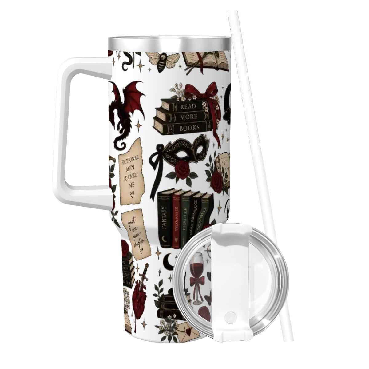 Book theme Coffee Mug with Handle and Straw (40oz)