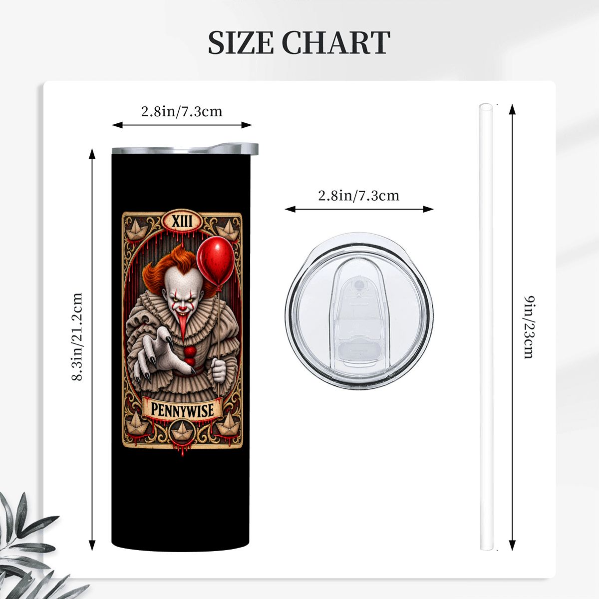 Black 20oz Pennywise Stainless Steel Tumbler with Straw