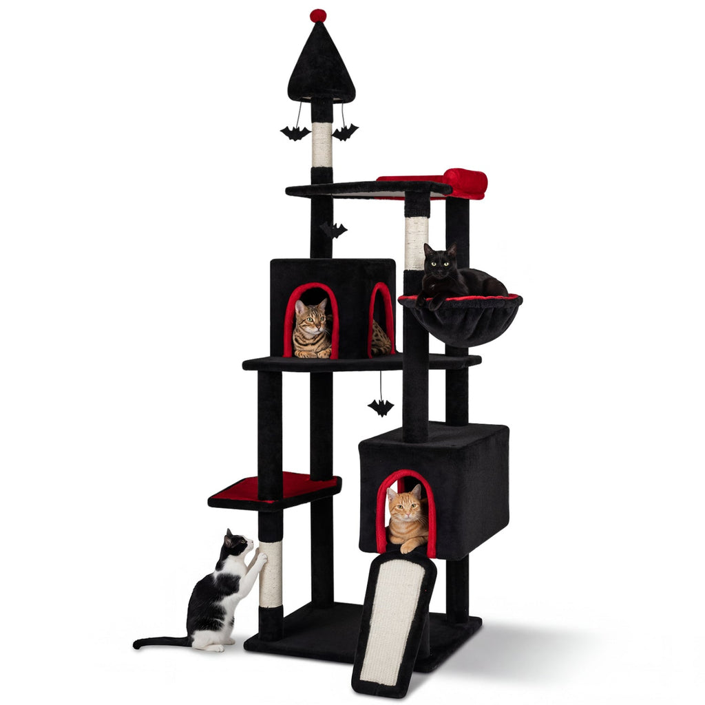 75 Inch Gothic Cat Tree with 2 Condos and Top Perch for Large Cats 20+ LBS