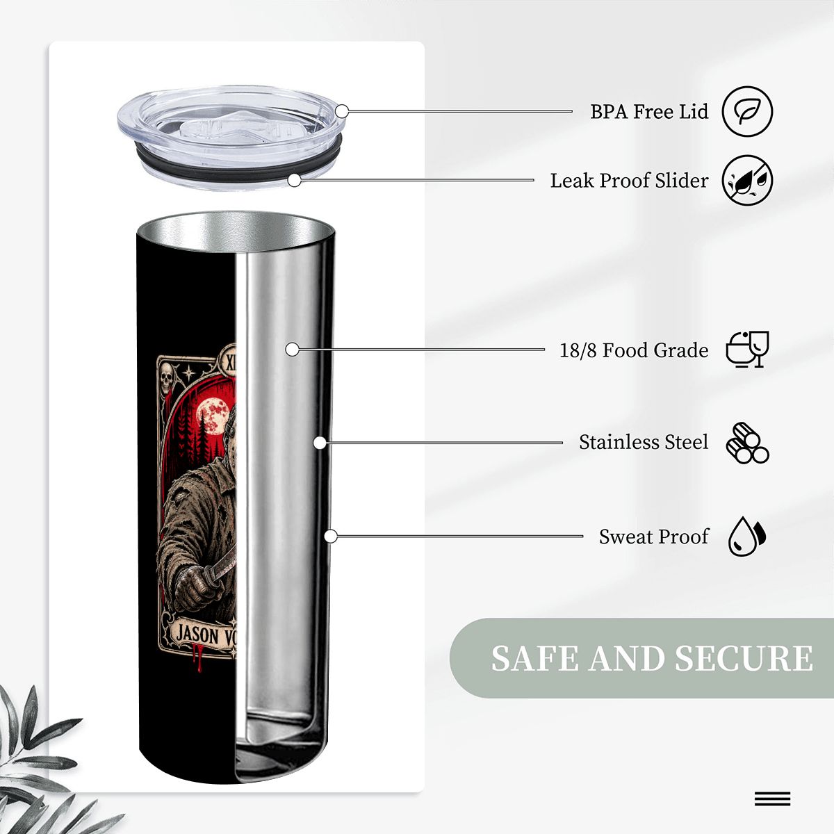 Black 20oz Jason Stainless Steel Tumbler with Straw