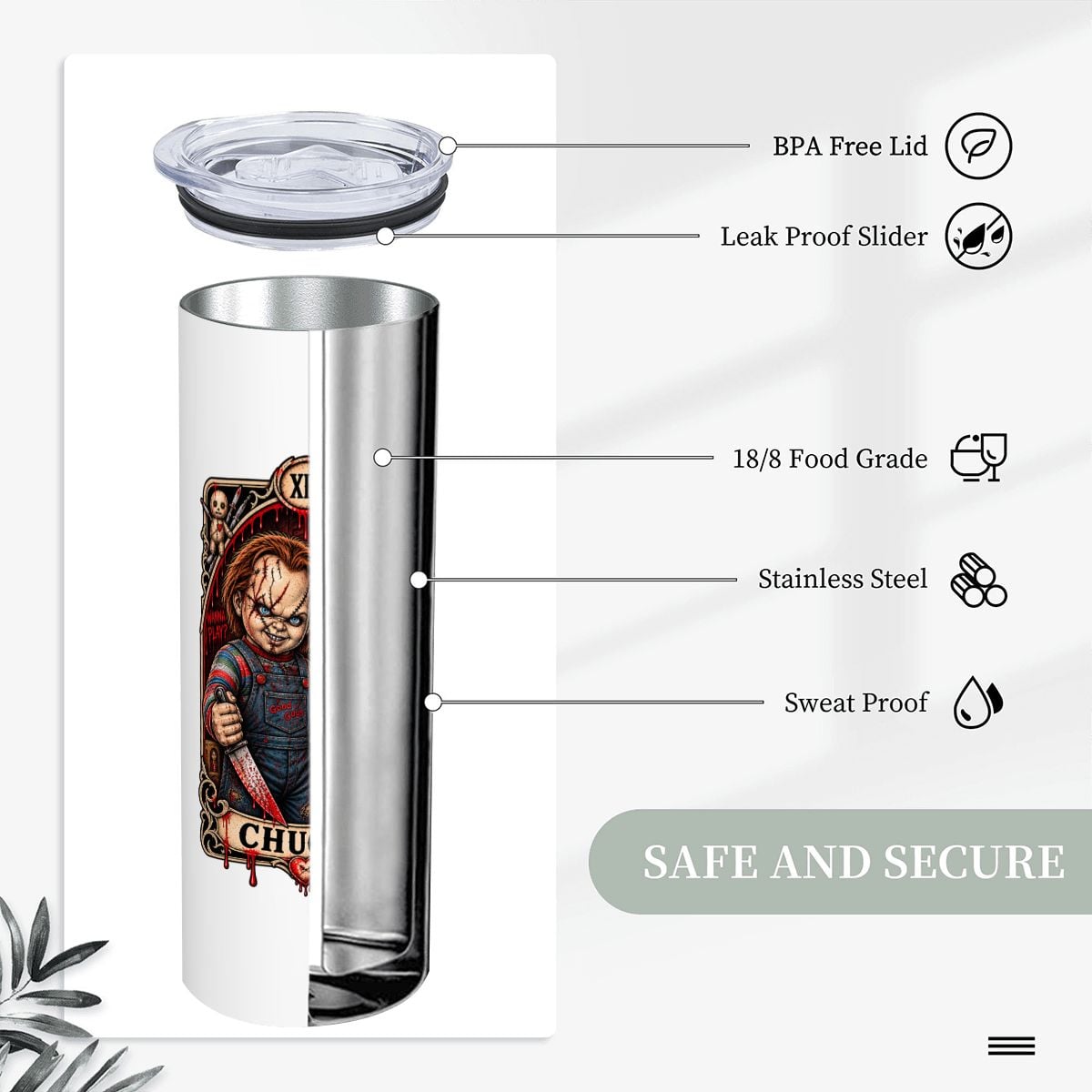 20oz Chucky Stainless Steel Tumbler with Straw