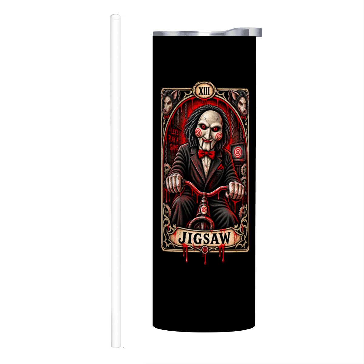 Black 20oz Jigsaw Stainless Steel Tumbler with Straw