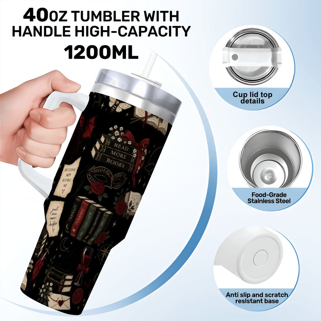 Black Book Theme Coffee Mug with Handle and Straw (40oz)