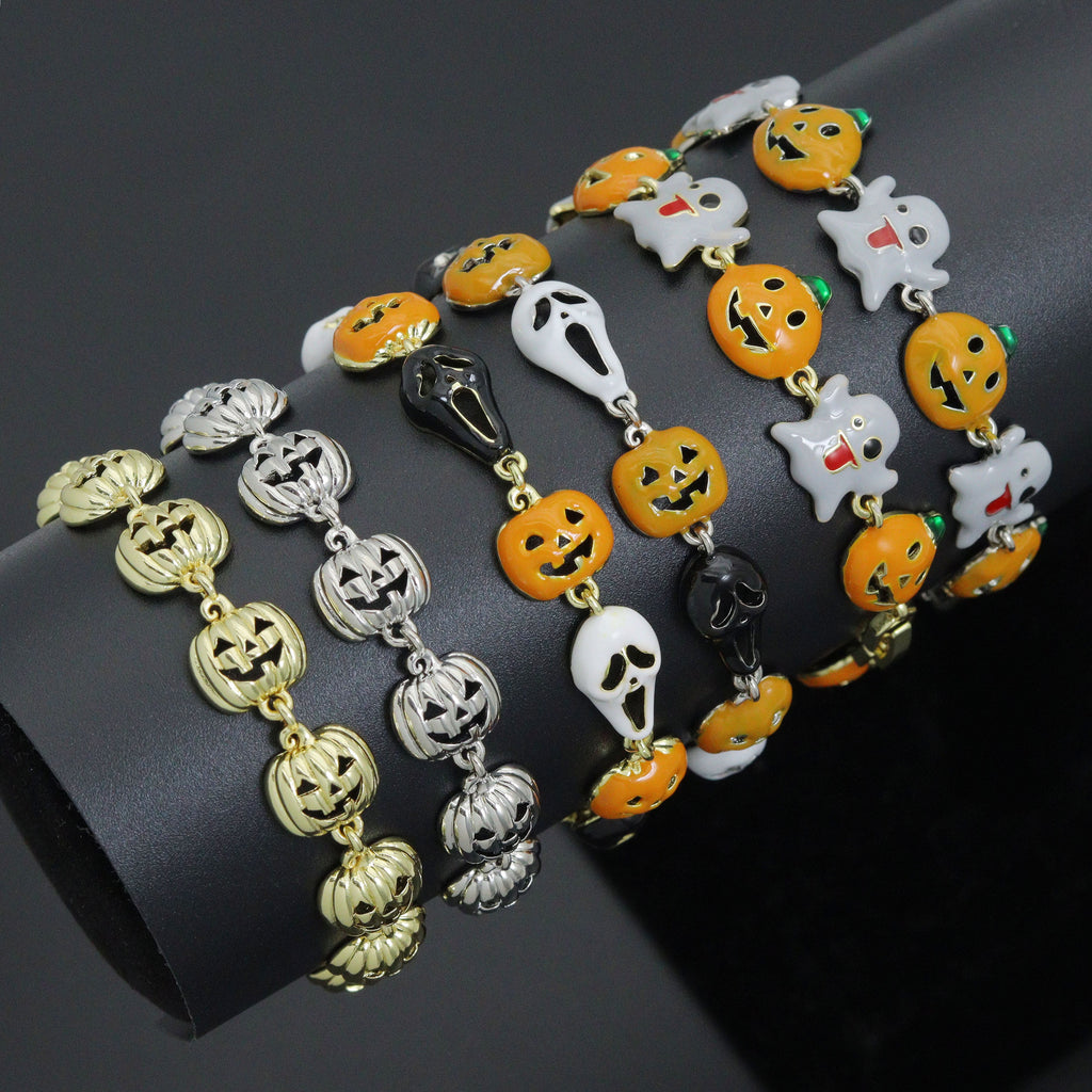 Gold Silver Halloween Ghost Pumpkin Charm Chain Bracelet