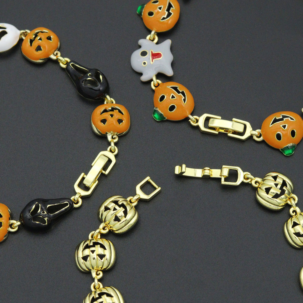 Gold Silver Halloween Ghost Pumpkin Charm Chain Bracelet