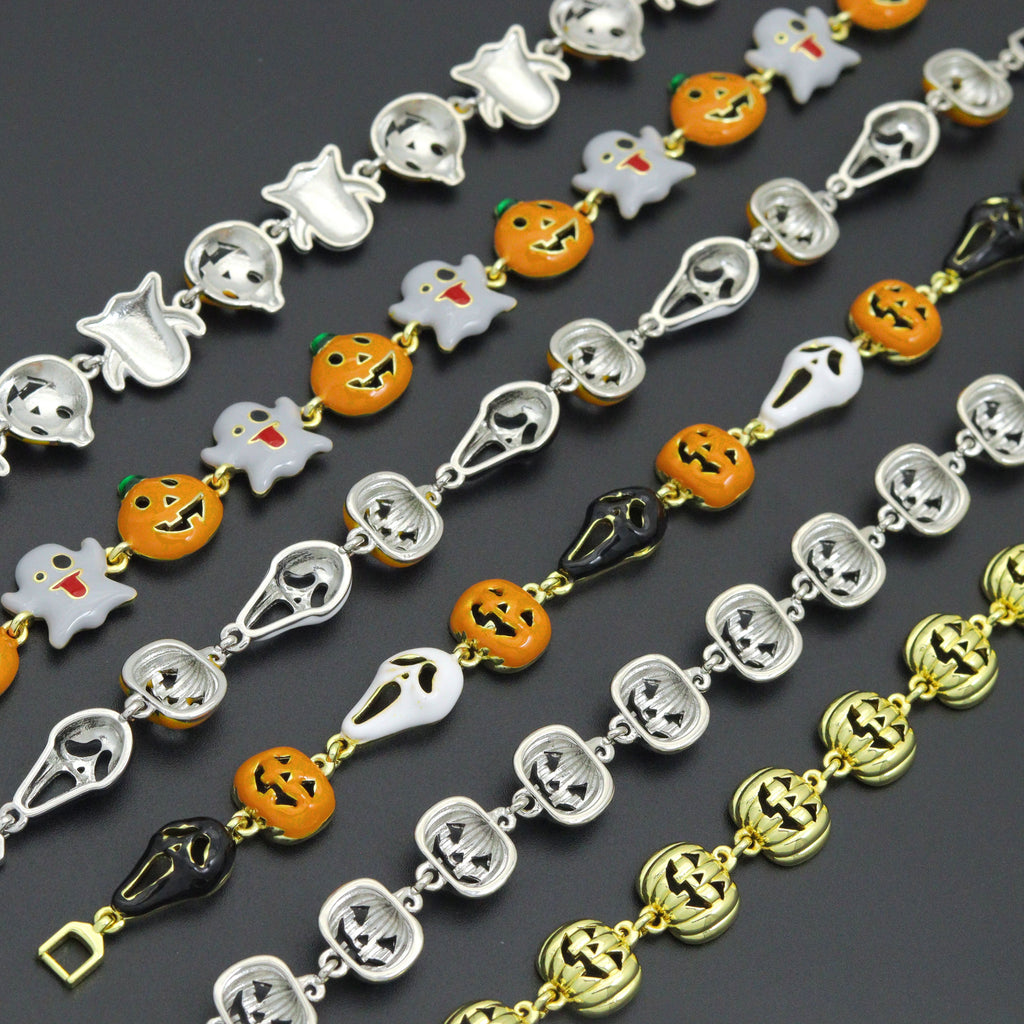 Gold Silver Halloween Ghost Pumpkin Charm Chain Bracelet