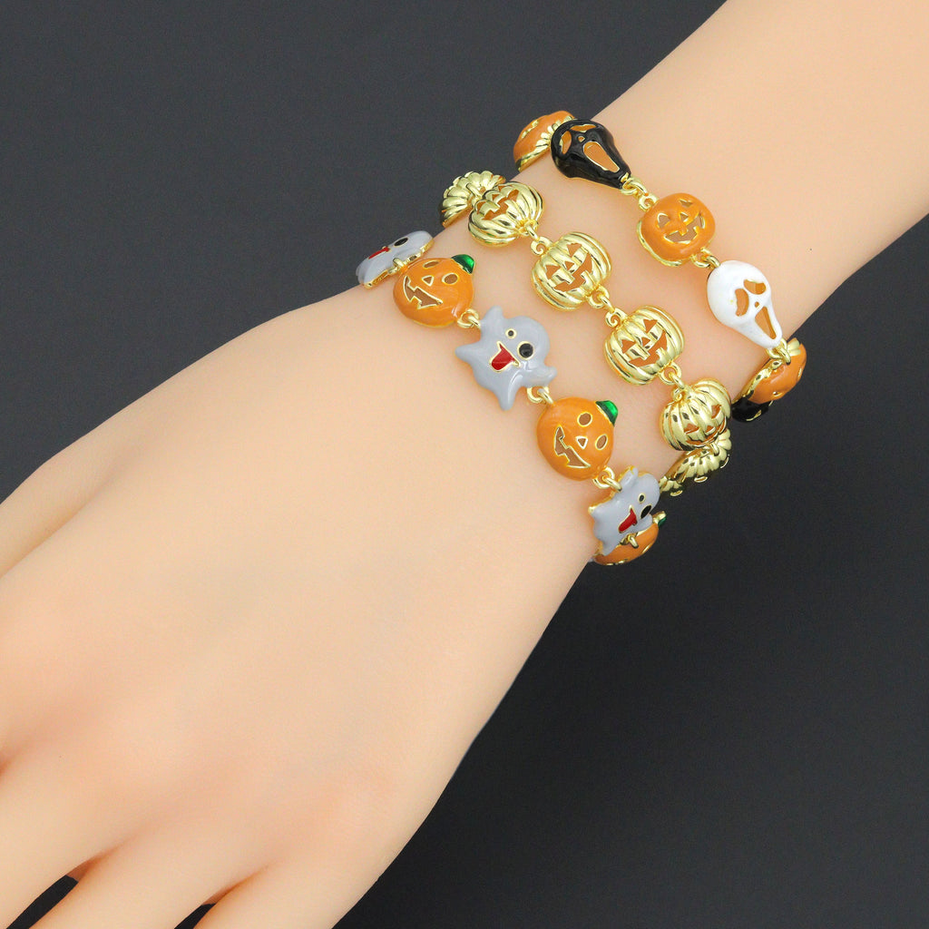 Gold Silver Halloween Ghost Pumpkin Charm Chain Bracelet