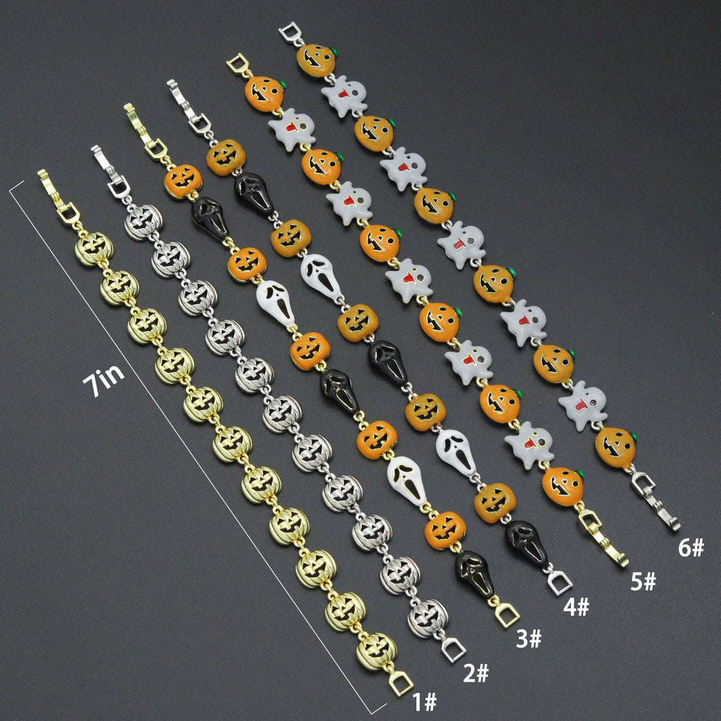 Gold Silver Halloween Ghost Pumpkin Charm Chain Bracelet