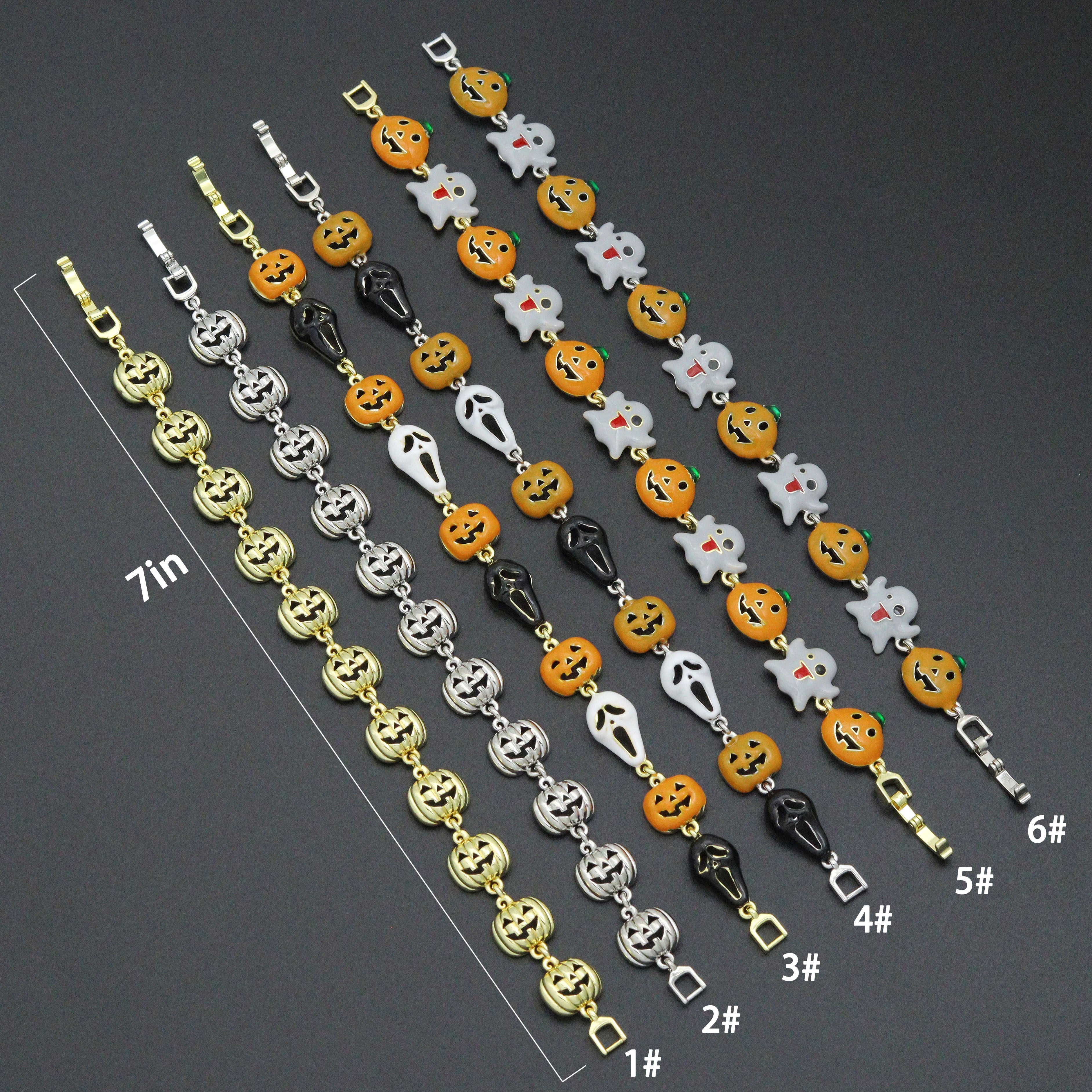 Gold Silver Halloween Ghost Pumpkin Charm Chain Bracelet
