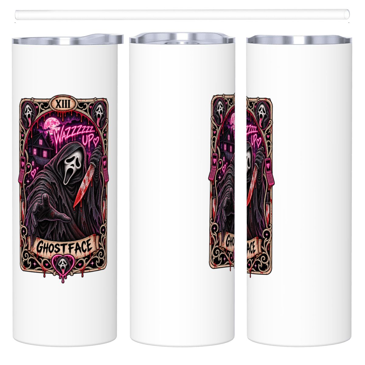 20oz Ghostface Stainless Steel Tumbler with Straw