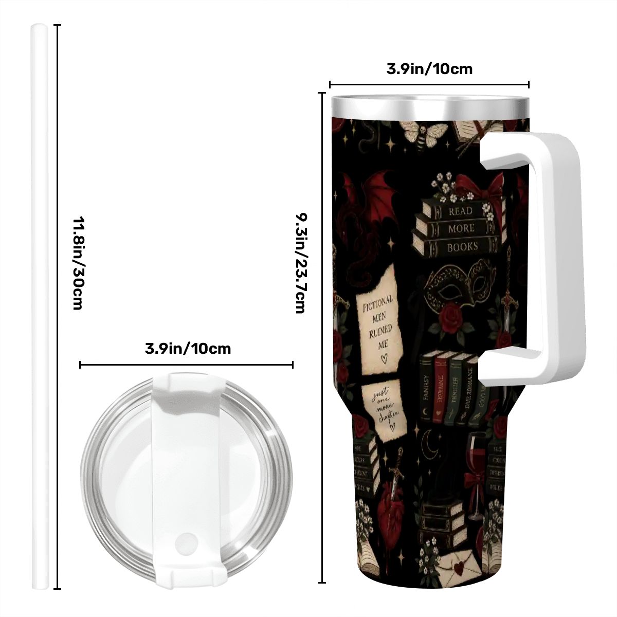 Black Book Theme Coffee Mug with Handle and Straw (40oz)