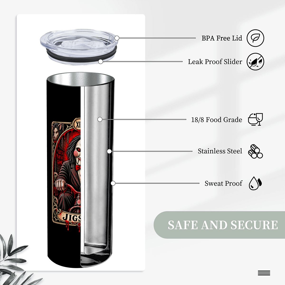 Black 20oz Jigsaw Stainless Steel Tumbler with Straw