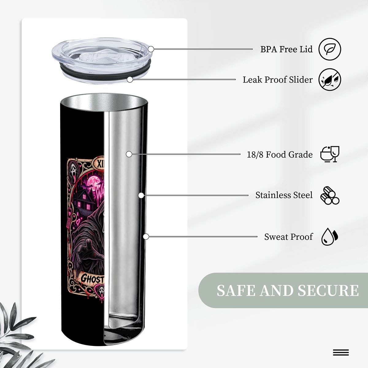 Black 20oz Ghostface Stainless Steel Tumbler with Straw