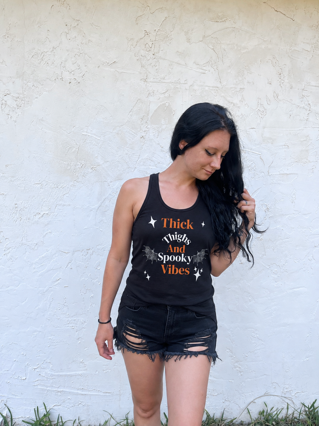 Thick Thighs Spooky Vibes Racerback Tank