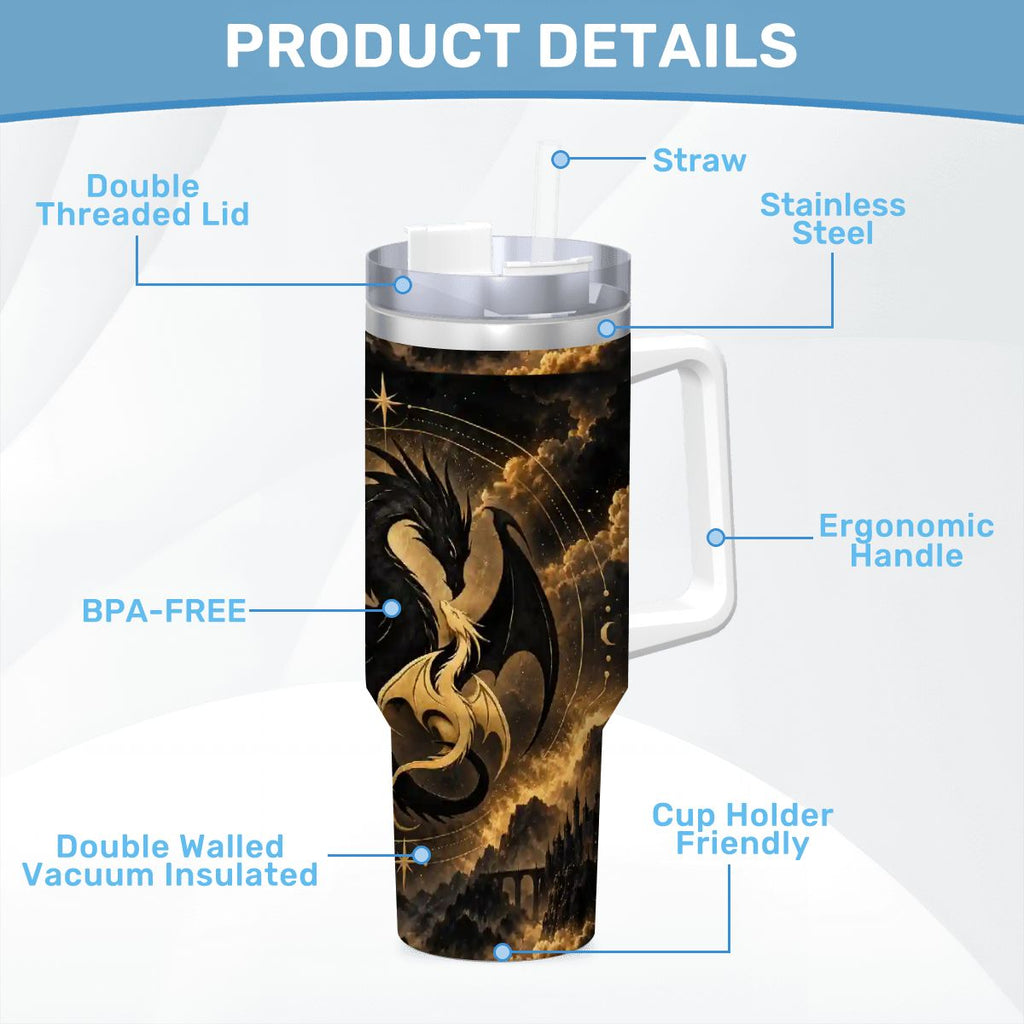 Dragon's Coffee Mug with Handle and Straw (40oz)