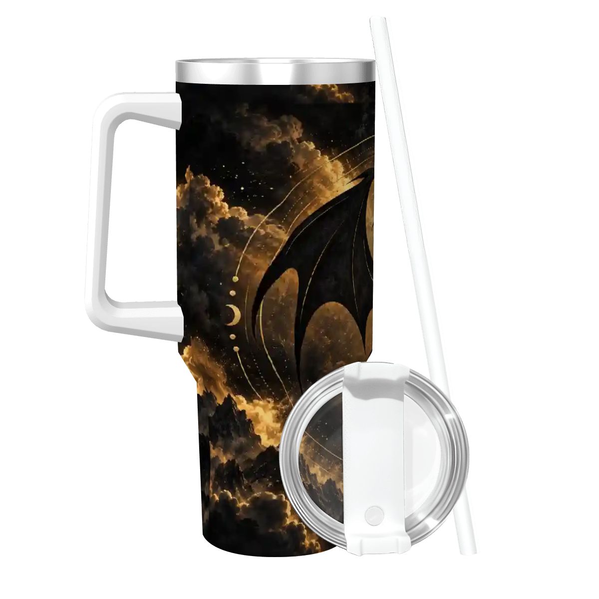 Dragon's Coffee Mug with Handle and Straw (40oz)
