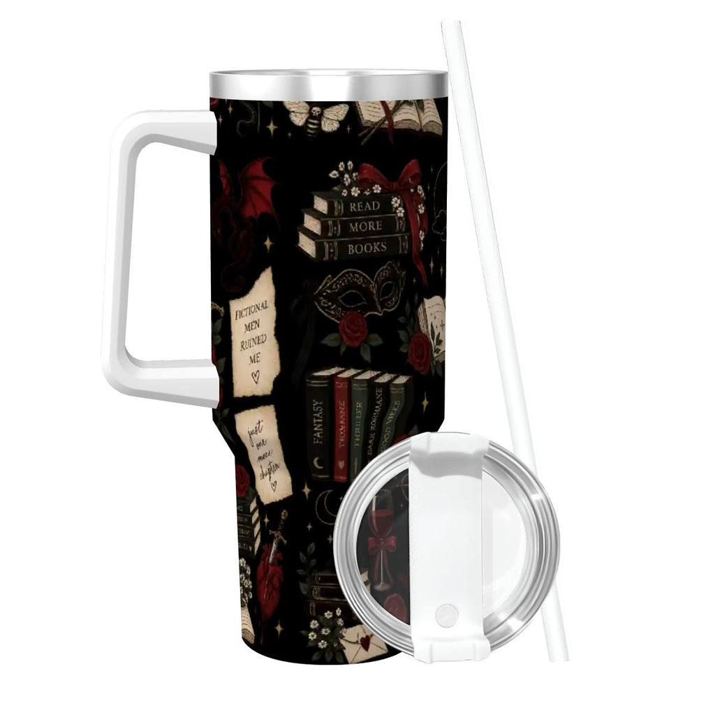 Black Book Theme Coffee Mug with Handle and Straw (40oz)