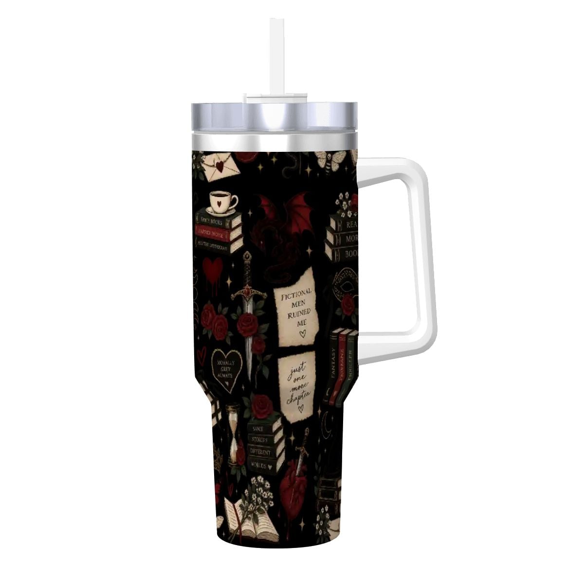 Black Book Theme Coffee Mug with Handle and Straw (40oz)