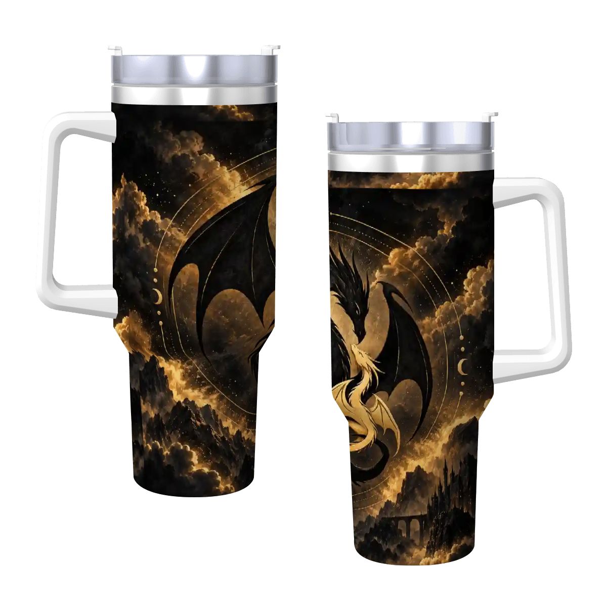 Dragon's Coffee Mug with Handle and Straw (40oz)