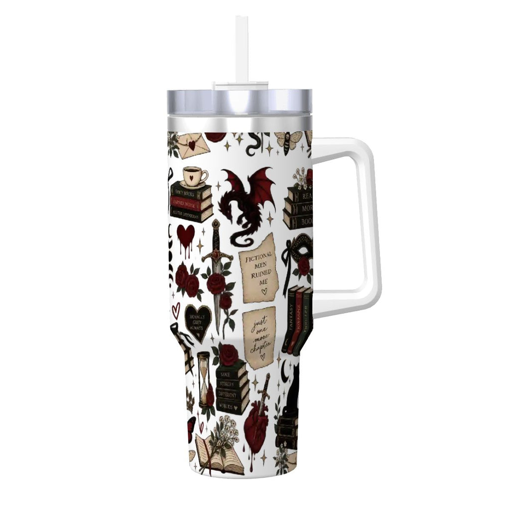 Book theme Coffee Mug with Handle and Straw (40oz)