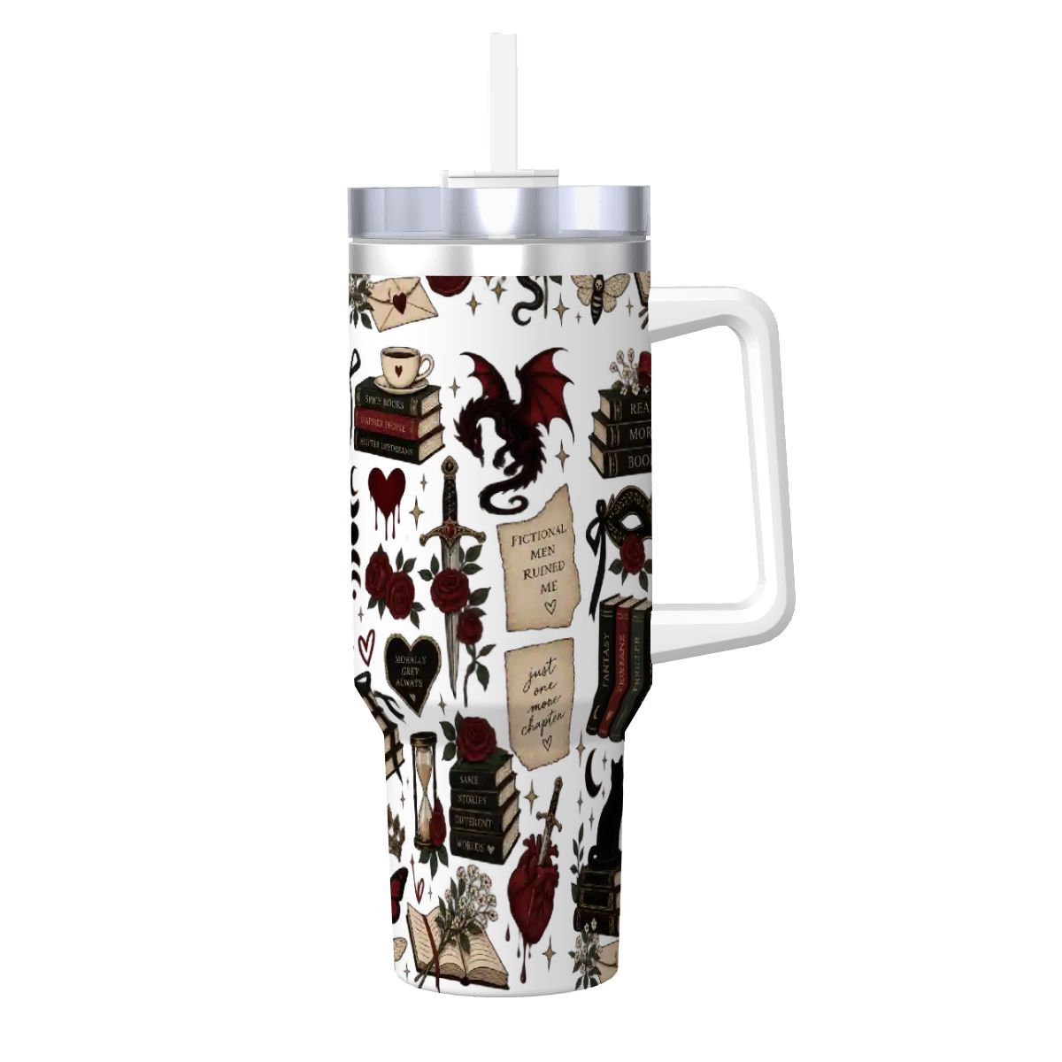 Book theme Coffee Mug with Handle and Straw (40oz)