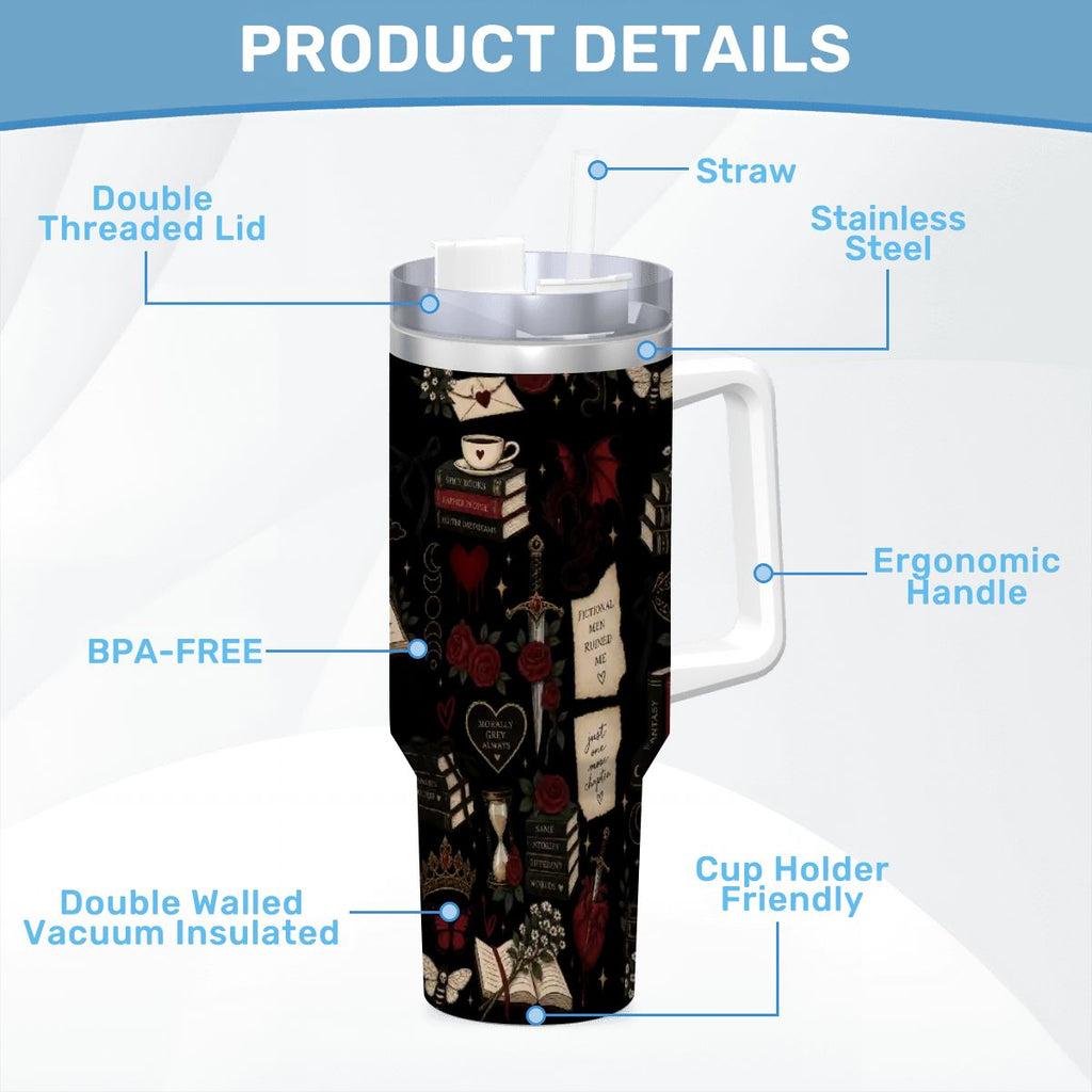 Black Book Theme Coffee Mug with Handle and Straw (40oz)