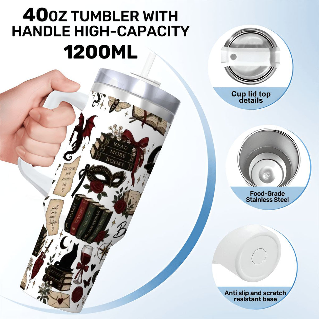 Book theme Coffee Mug with Handle and Straw (40oz)